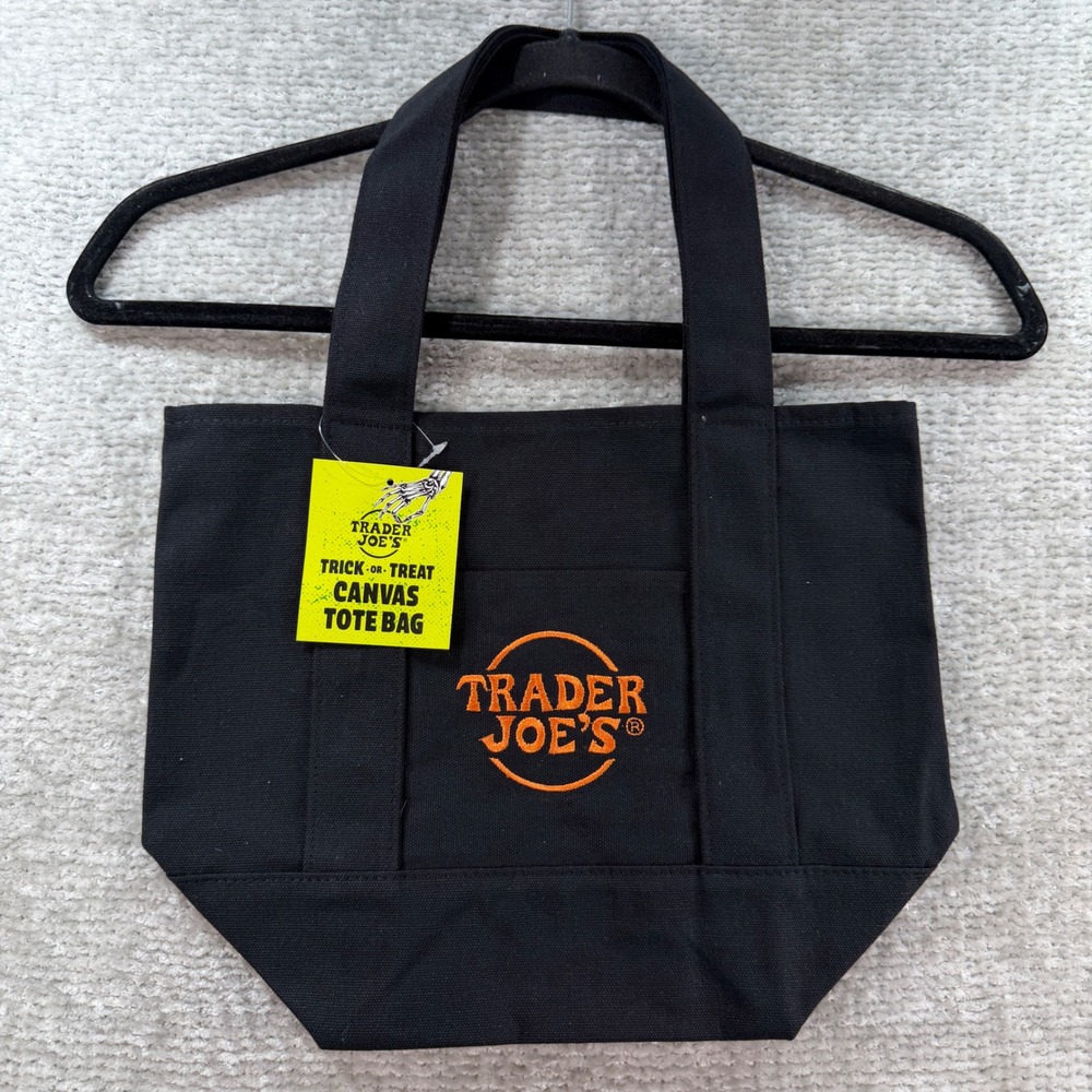 Trader Joe's Mini Tote Trick-or-Treat Canvas Small Black Halloween Bag